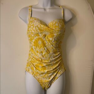 Yellow Floral Women Swim One Piece